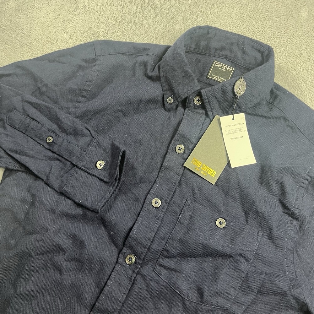 Todd Snyder Brushed Flannel‎ Button Down Shirt Navy Blue Size XS NWT